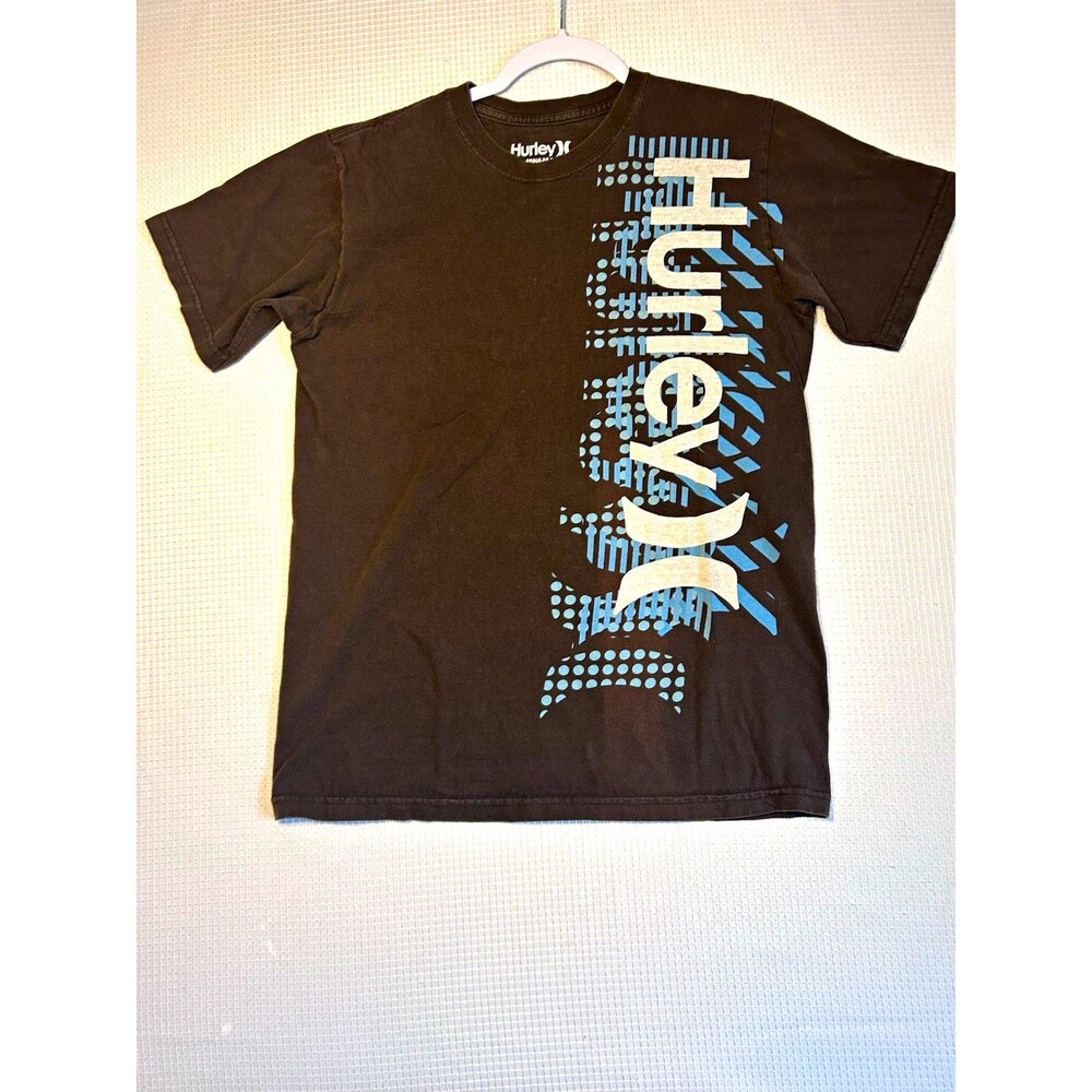 Hurley Men's M Black Cotton Knit Graphic Logo Crew Neck Tee Regular Fit
